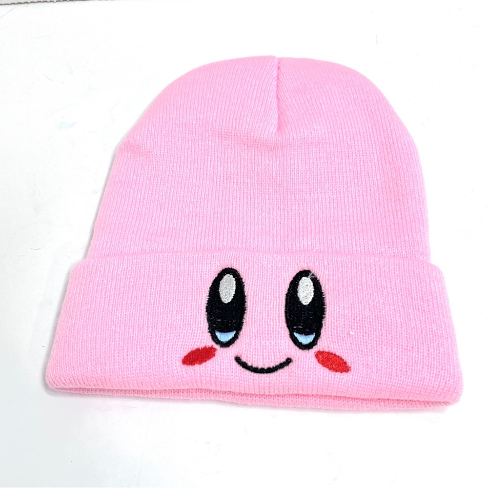 Kirby Pink Beanie with Cute Face Design